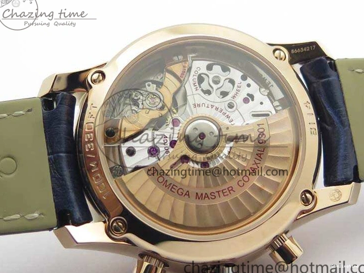 0128 QuickDry De Ville Chronograph RG OMF 1:1 Best Edition Blue Dial On Blue Leather Strap A 8107